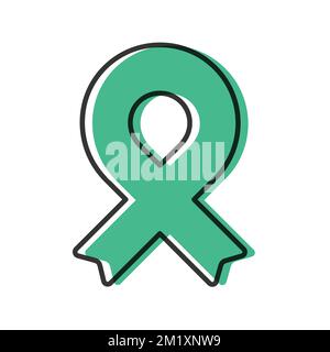 Awareness ribbon. Black outline. Jade color. Geometrical shape. Vector illustration, flat design Stock Vector