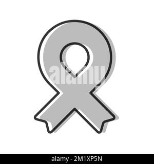Awareness ribbon. Black outline. Grey color. Geometrical shape. Vector illustration, flat design Stock Vector