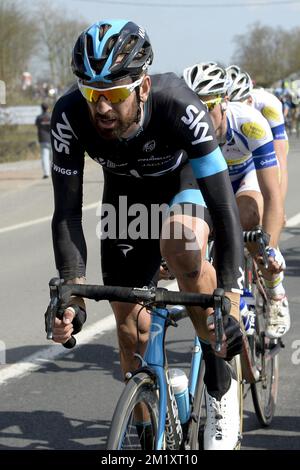 British Bradley Wiggins of Team Sky pictured during the 'Paris-Roubaix' one day cycling race, 253,5 km from Compiegne to the Velodrome in Roubaix, Sunday 12 April 2015.  Stock Photo