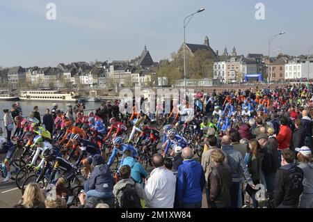 The pack of riders at the start of the 50th edition of the Amstel Gold race, 258km from Maastricht to Berg en Terblijt, Netherlands, Sunday 19 April 2015.  Stock Photo