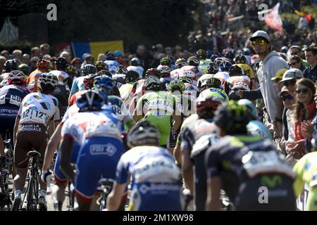 Illustration picture of the pack of riders during the 50th edition of the Amstel Gold race, 258km from Maastricht to Berg en Terblijt, Netherlands, Sunday 19 April 2015.  Stock Photo