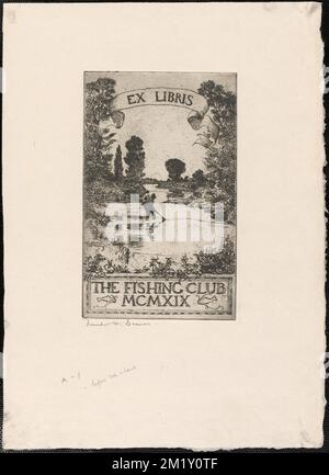 Bookplate: Fishing Club , Fishing, Rivers, Trees, Hunting & fishing clubs.  Frank W. Benson (1862-1951). Prints and Drawings Stock Photo - Alamy