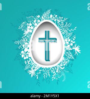 Happy easter. Cross, egg and grass. Vector illustration Stock Vector