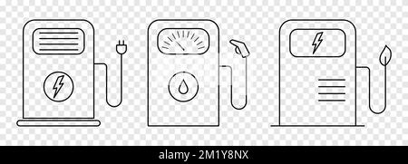 Set of line gas station icons. Vector illustration isolated on transparent background Stock Vector