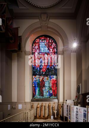 Interior of St Philip's Cathedral, Colmore Row, Birmingham, West Midlands, England featuring stained glass by Edward Burne-Jones Stock Photo