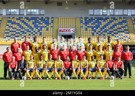 (Top, L-R) STVV's doctor Steven Bex, analyst Will Still, Sascha Kotysch, Yohan Boli,  goalkeeper Yves De Winter, goalkeeper William Dutoit, goalkeeper Emil Velic, Victorien Angban, Alfonso Artabe, doctor Koen Pansaers , (C, L-R), warehouseman Benny Liebens, warehouseman Valere Stevens, Jordan Renson , Mamadou Bagayoko, Alessandro Iandoli, goalkeeper coach Patrick Nys , physical coach Eddie Rob, assistant coach Chris O'Loughlin, team manager Peter Delorge, Ruben Fernandes, Faycal Rherras, Iebe Swers, physiotherapist Arnold Wilmots, physiotherapist Par Vandenborne, (First row, L-R) soigneur Roge Stock Photo