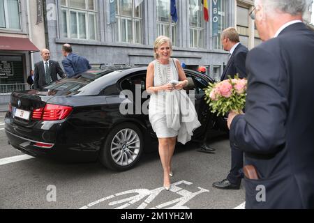 Princess Astrid of Belgium arrives for a prelude concert by the Belgian National Orchestra on the eve of Belgium's National Day, Monday 20 July 2015, at Bozar in Brussels.  Stock Photo