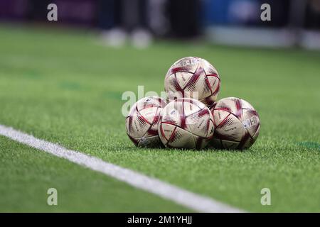 Lusail, Qatar. 13th Dec, 2022. The official match balls for the semifinals and final are pictured before the Semifinal between Argentina and Croatia at the 2022 FIFA World Cup at Lusail Stadium in Lusail, Qatar, Dec. 13, 2022. Credit: Cao Can/Xinhua/Alamy Live News Stock Photo