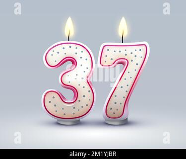 Happy Birthday years. 37 anniversary of the birthday, Candle in the form of numbers. Vector illustration Stock Vector