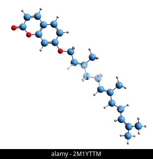 3D image of umbelliprein skeletal formula - molecular chemical structure of oxyfurocoumarin isolated on white background Stock Photo