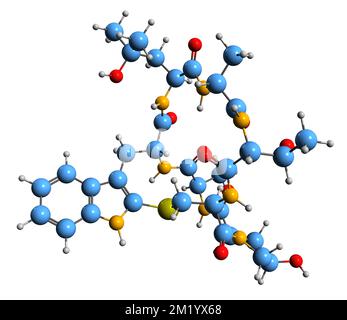 3D image of Phalloin skeletal formula - molecular chemical structure of mycotoxin isolated on white background