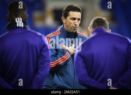 20151104 - LONDON, UNITED KINGDOM: Anderlecht's head coach Besnik Hasi pictured during a training session of Belgian first league soccer club RSC Anderlecht, in the White Hart Lane stadium in London, United Kingdom, Wednesday 04 November 2015. Tomorrow RSCA will play in group J, a fourth game in the group stage of the Uefa Europa League competition against Tottenham Hotspur. BELGA PHOTO VIRGINIE LEFOUR Stock Photo