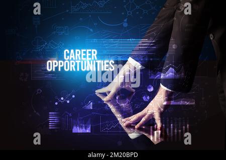 Businessman touching huge screen concept Stock Photo