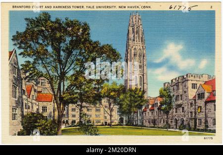 Branford Court and Harkness Tower, Yale University, New Haven, Conn. , Universities & colleges, Tichnor Brothers Collection, postcards of the United States Stock Photo