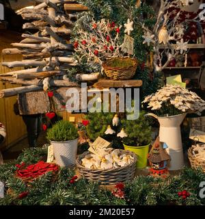 Budapest, Hungary - November 11th, 2022: A variety of holiday decorations in a christmas market in Budapest. Stock Photo