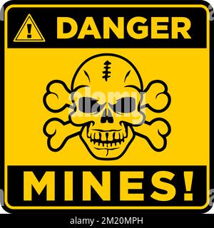 danger mines warning sign with skull and crossbones. Vector Stock Vector