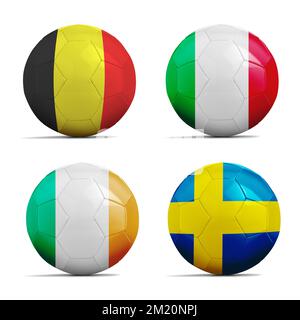 Four Soccer balls with group E team flags, Football Euro cup 2016.  Stock Photo