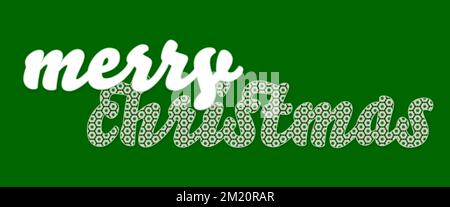 Merry Christmas in green and white unique pattern for sign, banner, header, leaderboard. Lettering illustration. Graphic design element. Stock Photo
