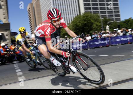 20160124 - ADELAIDE, AUSTRALIA: Belgian Thomas De Gendt of Lotto - Soudal rides the sixth and final stage of the 18th Tour Down Under cycling race, 90 km from Adelaide to Adelaide, Australia, Sunday 24 January 2016.  PHOTO YUZURU SUNADA Stock Photo