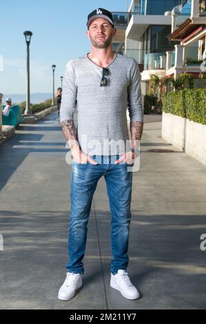 Belgian soccer player Jelle Van Damme of US team LA Galaxy poses for the photographer at Manhattan Beach Pier, Los Angeles, California, USA. BELGA PHOTO BLAINE OHIGASHI Stock Photo