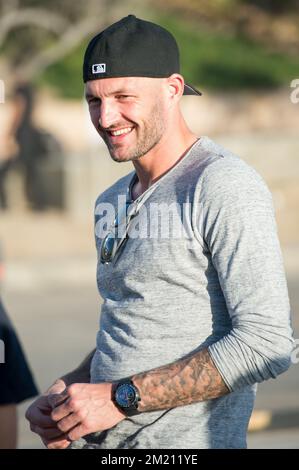 Belgian soccer player Jelle Van Damme of US team LA Galaxy poses for the photographer at Manhattan Beach Pier, Los Angeles, California, USA. BELGA PHOTO BLAINE OHIGASHI Stock Photo