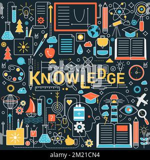 Creative knowledge power. Gaining new skills, learning process, discovery and self development vector monocolor illustration Stock Vector