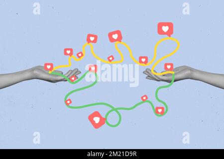 Photo collage cartoon comics sketch picture of arms sharing tangled feedback isolated drawing background Stock Photo