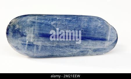 Macro shot a close up colour photograph of  a polished ' Blue Kyanite ' a semi precious crystal healing stone Stock Photo