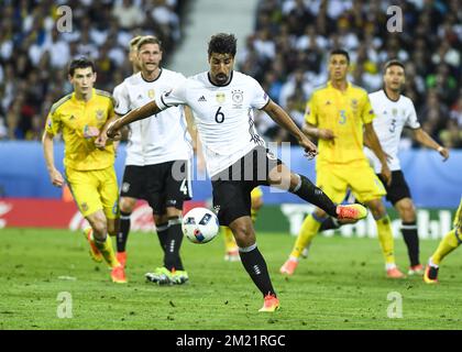 Germany's Sami Khedira controls the ball during a soccer game between Germany and Ukraine, in group C of the group stage of the UEFA Euro 2016 European Championships, Sunday 12 June 2016 in Lille, France. BELGA PHOTO LAURIE DIEFFEMBACQ Stock Photo