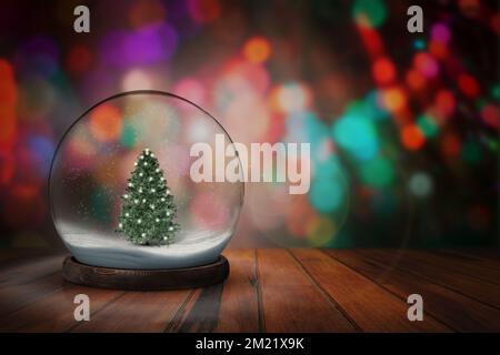 Christmas Holiday background in a snowball. Snowball with christmas on a snowball with dark bokeh background. Stock Photo