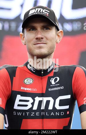 American Tejay van Garderen of BMC Racing Team celebrates on the podium American Tejay van Garderen of BMC Racing Team celebrates on the podium