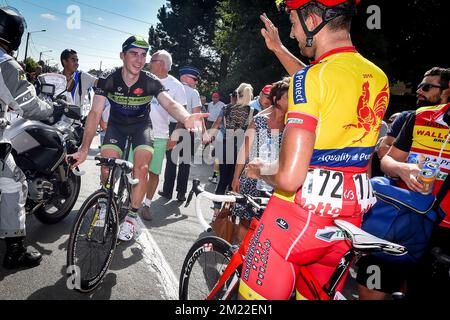 Belgian Boris Vallee of Fortuneo-Vital Concept pictured after winning the second stage of the Tour De Wallonie cycling race, 182,7 km from Saint-Ghislain to Le Roeulx, on Sunday 24 July 2016. Stock Photo