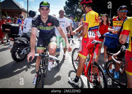 Belgian Boris Vallee of Fortuneo-Vital Concept pictured after winning the second stage of the Tour De Wallonie cycling race, 182,7 km from Saint-Ghislain to Le Roeulx, on Sunday 24 July 2016. Stock Photo