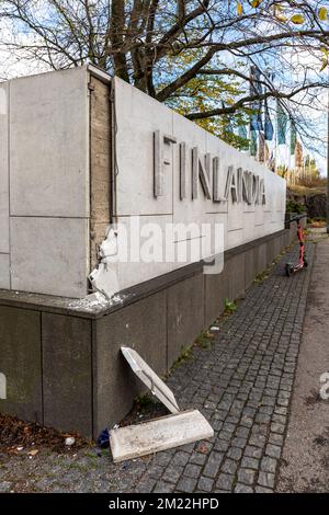 Broken marble tiles or sheets by Finlandia Hall entrance during renovation in Helsinki, Finland Stock Photo
