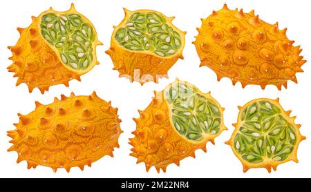 Kiwano isolated on white background with clipping path, collection Stock Photo