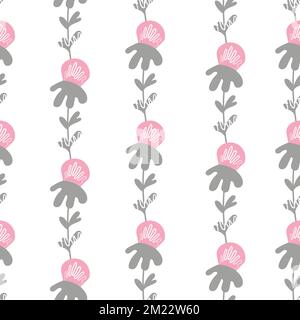 Seamless floral pattern based on traditional folk art ornaments. Colorful flowers on white background. Scandinavian style. Sweden nordic style. Vector Stock Vector