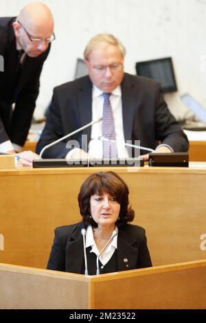 PS' Olga Zrihen pictured during a plenary session of the Walloon parliament in Namur, Friday 14 October 2016. BELGA PHOTO BRUNO FAHY Stock Photo