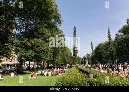 Panorama of Esplanadi park on sunny summer day with tourist and people in leisure time Stock Photo