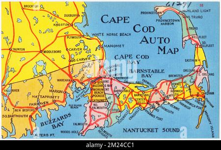 Cape Cod Auto Map , Maps, Tichnor Brothers Collection, postcards of the ...