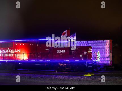 Canadian Pacific Christmas Train - a special train that starts from Montreal goes across Canada to Vancouver, holds a charity concert for various char Stock Photo