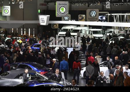Illustration picture shows the 95th edition of the European Motor Show Brussels, at Brussels Expo, on Tuesday 17 January 2017, in Brussels. BELGA PHOTO ERIC LALMAND Stock Photo
