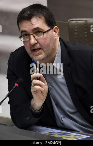 Groen's Wouter Van Besien pictured during a plenary session of the Flemish Parliament in Brussels, Wednesday 18 January 2017. BELGA PHOTO DIRK WAEM Stock Photo