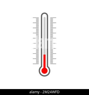 Meteorological thermometer glass tube silhouette and Celsius and Fahrenheit degree scale. Temperature measuring, climate control tool isolated on white background. Vector flat illustration Stock Vector