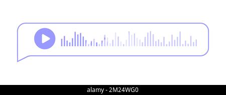 Voice message file in speech bubble frame. Audio chat element with play button and sound wave isolated on white background. Online messenger, radio, podcast mobile app interface. Vector illustration Stock Vector
