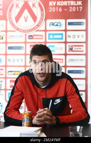 Kortrijk's new player Vladimir Kovacevic pictured during a press conference of Belgian soccer team KV Kortrijk to announce their latest transfers, Thursday 02 February 2017, in Kortrijk. Stojanovic is a Serbian soccer player from FK Vozdovac, Kovacevic is a Serbian soccer player from Vojvodina. BELGA PHOTO KURT DESPLENTER  Stock Photo