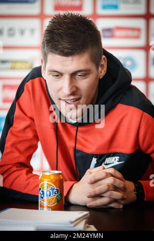 Kortrijk's new player Vladimir Kovacevic pictured during a press conference of Belgian soccer team KV Kortrijk to announce their latest transfers, Thursday 02 February 2017, in Kortrijk. Stojanovic is a Serbian soccer player from FK Vozdovac, Kovacevic is a Serbian soccer player from Vojvodina. BELGA PHOTO KURT DESPLENTER Stock Photo