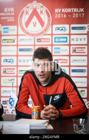 Kortrijk's new player Vladimir Kovacevic pictured during a press conference of Belgian soccer team KV Kortrijk to announce their latest transfers, Thursday 02 February 2017, in Kortrijk. Stojanovic is a Serbian soccer player from FK Vozdovac, Kovacevic is a Serbian soccer player from Vojvodina. BELGA PHOTO KURT DESPLENTER Stock Photo