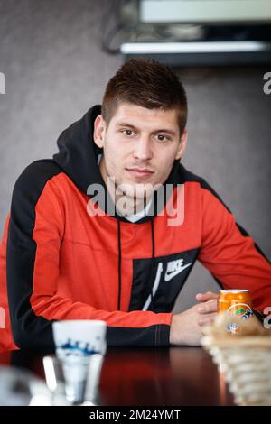 Kortrijk's new player Vladimir Kovacevic pictured during a press conference of Belgian soccer team KV Kortrijk to announce their latest transfers, Thursday 02 February 2017, in Kortrijk. Stojanovic is a Serbian soccer player from FK Vozdovac, Kovacevic is a Serbian soccer player from Vojvodina. BELGA PHOTO KURT DESPLENTER Stock Photo