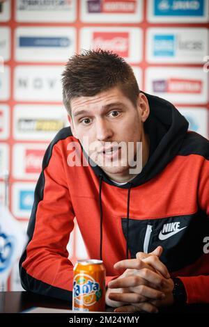 Kortrijk's new player Vladimir Kovacevic pictured during a press conference of Belgian soccer team KV Kortrijk to announce their latest transfers, Thursday 02 February 2017, in Kortrijk. Stojanovic is a Serbian soccer player from FK Vozdovac, Kovacevic is a Serbian soccer player from Vojvodina. BELGA PHOTO KURT DESPLENTER Stock Photo