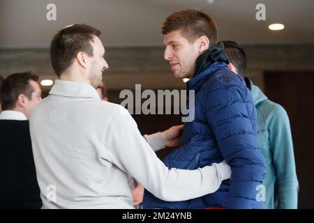 Kortrijk's new player Vladimir Kovacevic pictured during a press conference of Belgian soccer team KV Kortrijk to announce their latest transfers, Thursday 02 February 2017, in Kortrijk. Stojanovic is a Serbian soccer player from FK Vozdovac, Kovacevic is a Serbian soccer player from Vojvodina. BELGA PHOTO KURT DESPLENTER Stock Photo